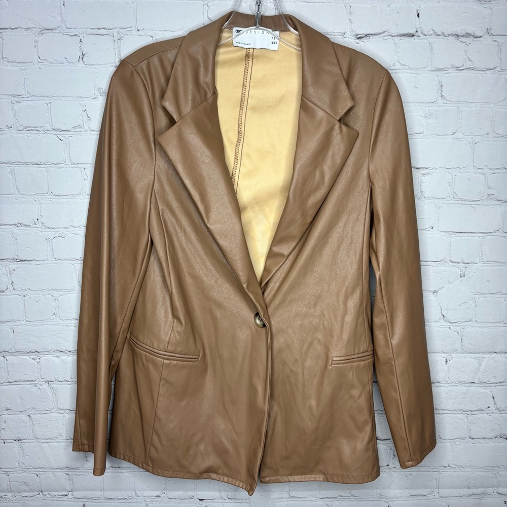 ASOS Design Faux Leather Blazer Jacket Tan size XS 2